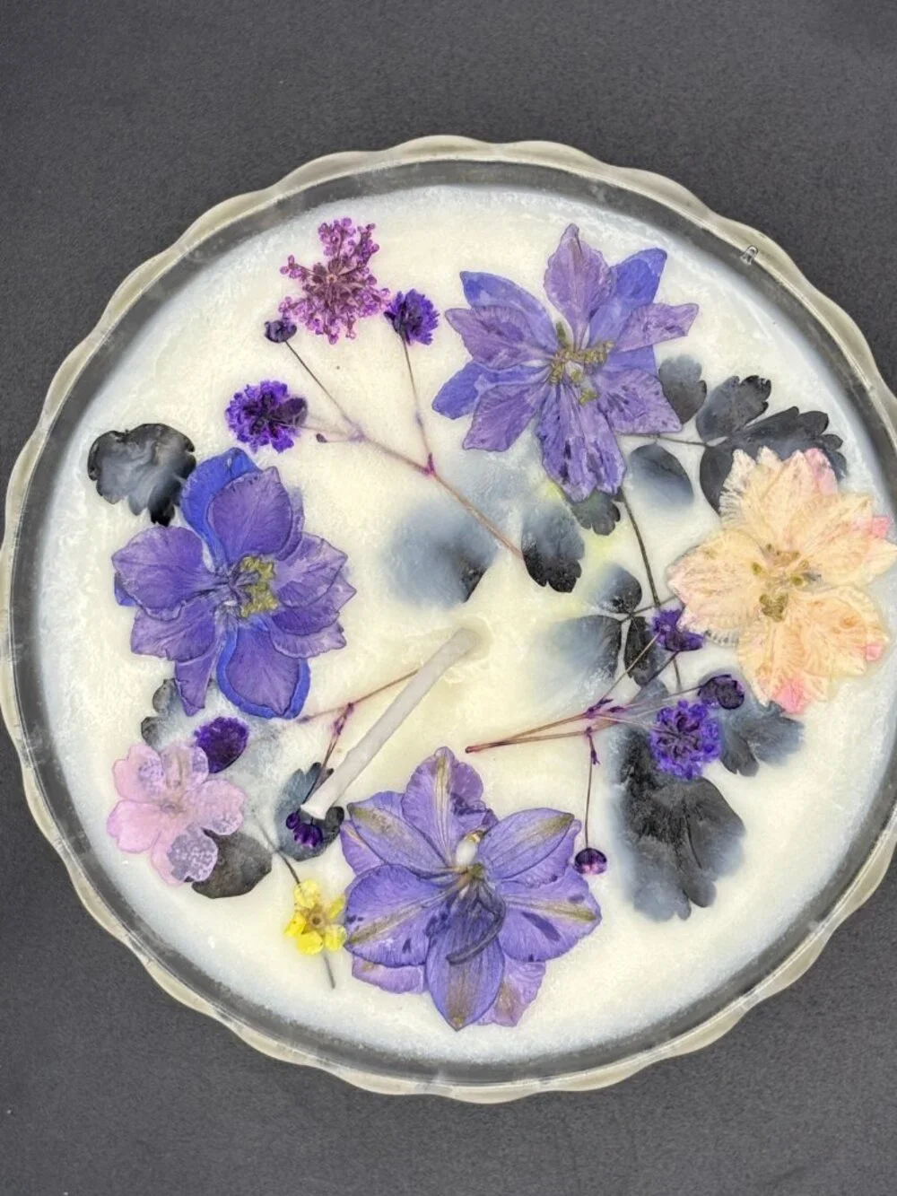 Purple Wildflower Frosted Glass Candle